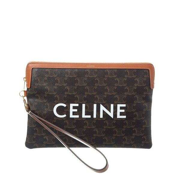 Celine Small Triomphe Canvas & Leather Pouch, Brown - Picture 1 of 4